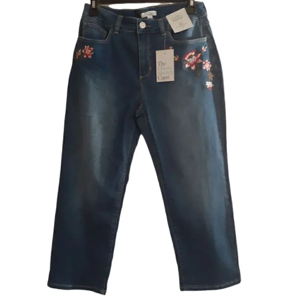 New Croft & Barrow Classic Stretch Capri Embroidered Jean's‎